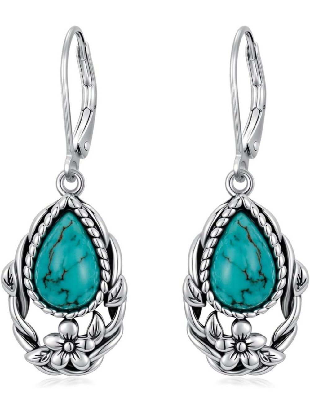 Handcrafted 925 Sterling Silver Turquoise Dangle Earrings - Boho Chic Jewelry